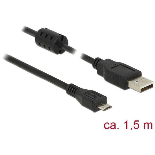 Delock 84902 USB 2.0 Type-A to Micro-B Cable 1.5m Black with Ferri...