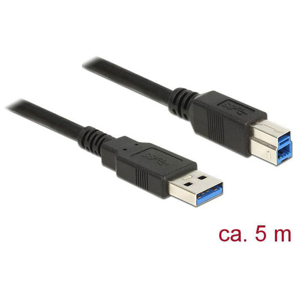 Delock 85070 USB 3.2 Gen 1 Cable USB-A to USB-B 5m Black Gold Plat...