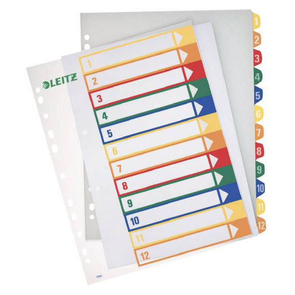 Leitz 12940000 Index A4 Maxi Printable 1-12 Polypropylene Multicol...