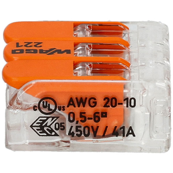 Wago 221-615 Compact Splicing Connector 5-Conductor Terminal Block, Cage  Clamp Technology, 450V Rated Voltage