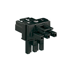 WAGO 770-606 3 Pole 10mm T Distribution Connector 1 Plug + 2 Socket Black