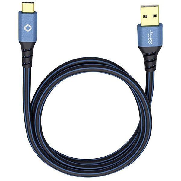 Oehlbach 9328 USB 3.2 Gen 1 Cable USB-A to USB-C 3.0m Blue Gold Plated