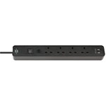 Brennenstuhl 1153243006 Ecolor 4 Way Black SASO Extension Socket w/USB 3m