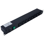 Hammond 1582H8E1BKDP 100-240 VAC / 10A IEC Double Pole Switched Rack PDU 8 Front