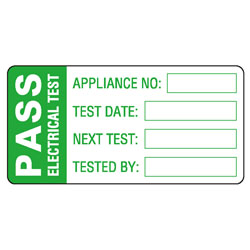 Pass Electrical Test Labels, Green Mark & Seal, 60 x 30mm, Roll of 500