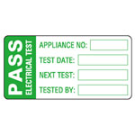 Pass Electrical Test Labels, Green Mark & Seal, 60 x 30mm, Roll of 500