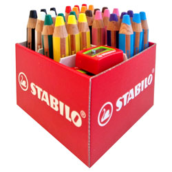 STABILO UK/880-30 Woody 3 in 1 Pencil Classpack of 30 (10 Colours 2 Sharpeners)