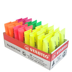 STABILO UK/72/32-1 Highlighter NEON Store Pack 32pcs 5 Assorted Colours NEW