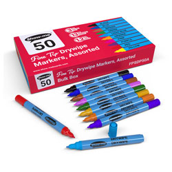 Show-me FPSDP50A Show-me Box 50 Fine Tip Slim Barrel Drywipe Markers - Assorted