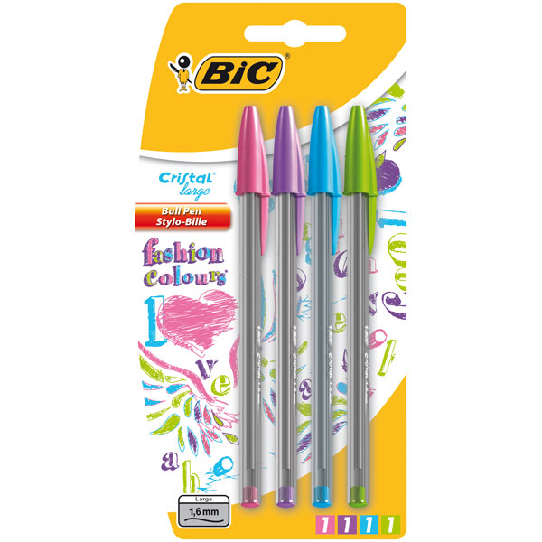 8 BIC Cristal Fun Ballpoints Pen Pink, Blue, Purple and Green Color Pens 