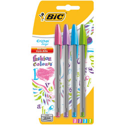 BiC Large Cristal Fun Colours Ball Pen Pink, Purple, Blue, Green Pack of 4