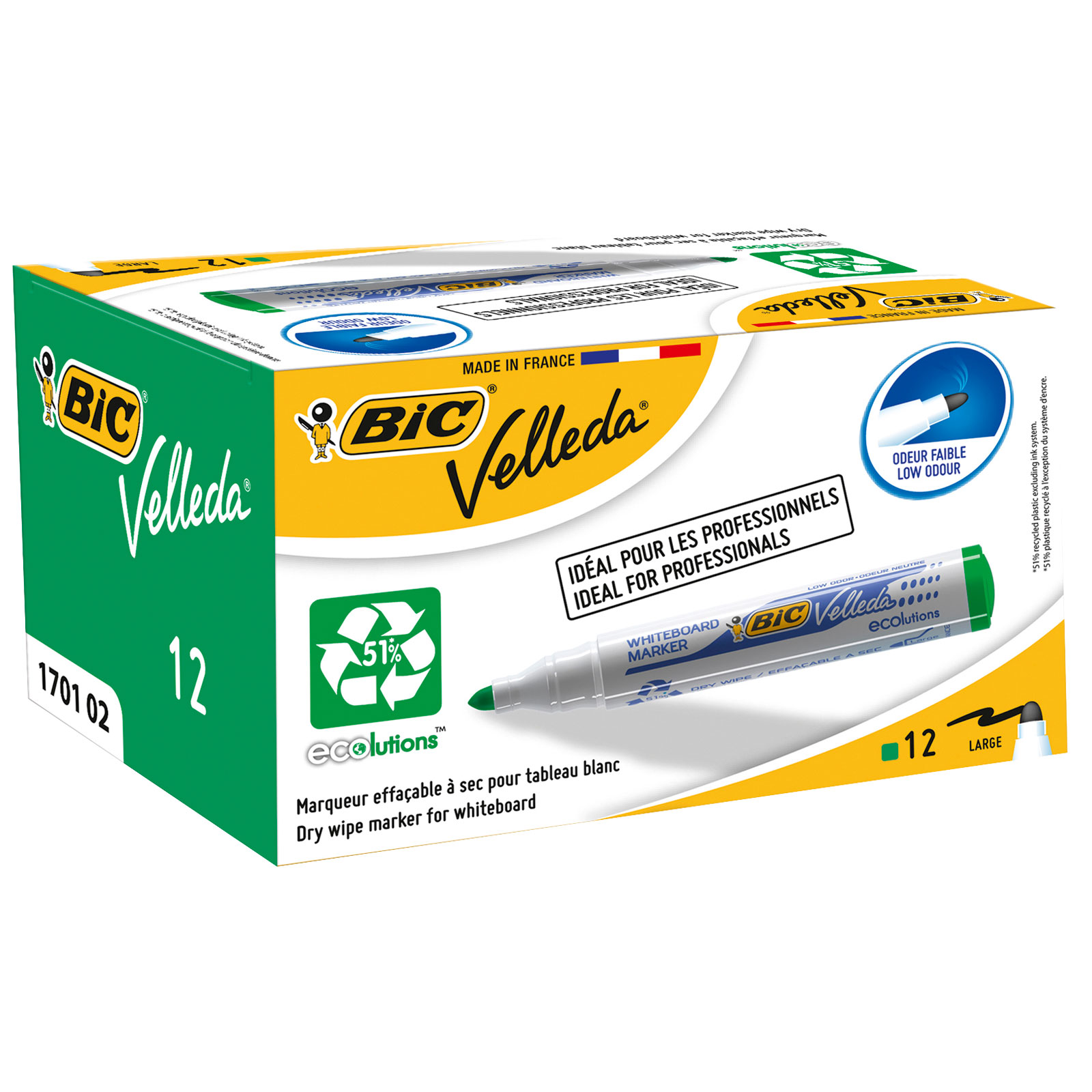 BIC Velleda Double-Sided Dry Erase Board (21 x 31 cm) with Whiteboard  Marker and Eraser - Green Frame, Pack of 1 BIC
