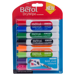 Berol Dry Wipe Marker Pen Round Tip Assorted - Pack of 8
