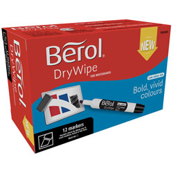 Berol 1984885 Dry Wipe Marker Pen, Chisel Tip, Black Pack of 12