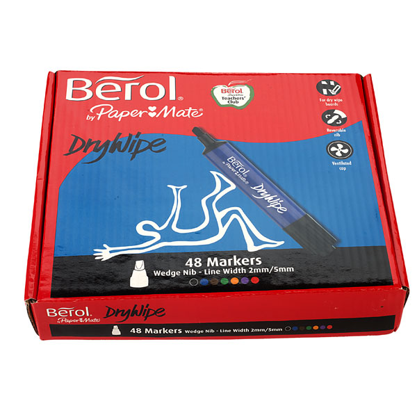 Berol drywipe dual ended chisel tip whiteboard 4 markers set 8 assorted colours