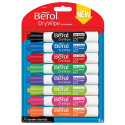 Berol 1984884 Dry Wipe Marker Chisel - Pack of 8 Assorted