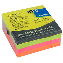 Classmaster Recycled Repositionable Note Cube Neon 50mm² 240 Sheet