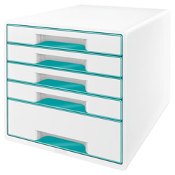 Leitz WOW Drawer Cabinet CUBE 5 Drawer white iceblue