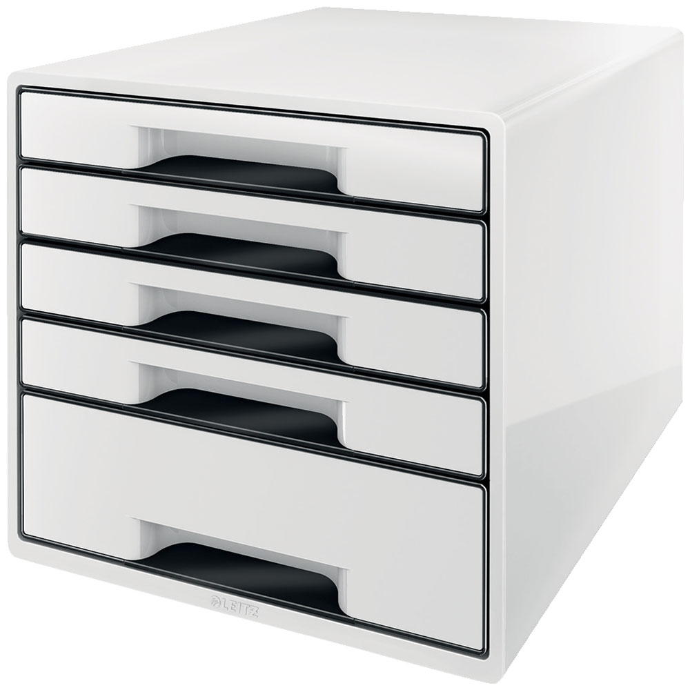 Leitz WOW Drawer Cabinet CUBE 5 Drawer white black | Rapid Electronics