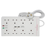 Mercury 429.782UK 8 Gang Extension Lead with Surge Protection and 2 USB Chargers