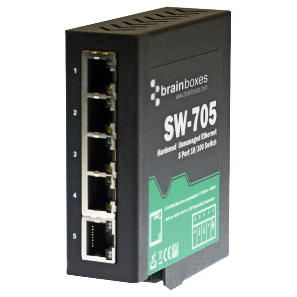  SW-705 Industrial Hardened Ethernet 5 Port Switch DIN Rail Mountable