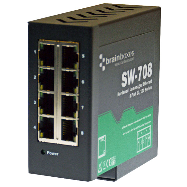  SW-708 Industrial Hardened Ethernet 8 Port Switch DIN Rail Mountable