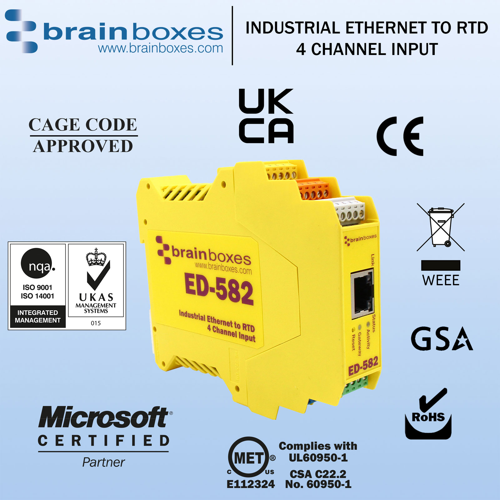 BRAINBOXES ED582 to 4 Channel RTD Input Rapid Online