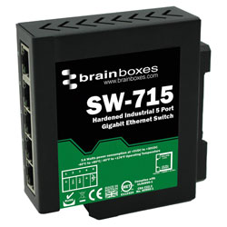 Brainboxes SW-715 Hardened Industrial 5 Port Gigabit Ethernet Switch DIN Rail