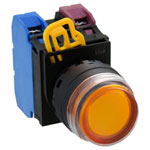IDEC YW1L-A2E10Q4A 22mm Maintained Pushbutton Black bezel Amber button 24V