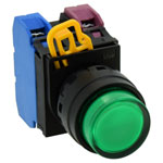 IDEC YW1L-M2E10Q4G 22mm Momentary Pushbutton Black bezel Green button 24V