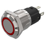 EAO 82-4151.2113 Illum. PButton maint. 16mm St.Steel flush/flat ring red 12V