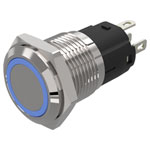 EAO 82-4551.2124 16mm Illum PButton Alu flush Solder Maint Ag Ring Blue 24VAC/DC