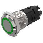 EAO 82-4552.1133 16mm Illum PButton Alu Flush Screw Mom. Ag Ring Green 12VAC/DC