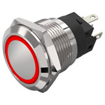 EAO 82-5151.11A4 Illum. Pbutton Mom. 19mm St.Steel flush/flat ring red/grn 24V