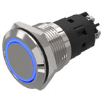 EAO 82-5152.1124 19 mm Illum. PB St.Steel Flush Screw Mom. Ag Ring Blue 24V DC