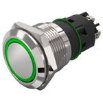 EAO 82-5152.1134 Illum. PB Mom. 19mm St.Steel flush/flat ring green 24V Screw