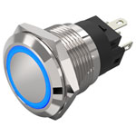 EAO 82-5551.2124 19mm Illum PB Alu flush/flush Solder Maint Ag Ring Blue 24 V DC