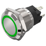 EAO 82-5551.2133 19mm Illum PB Alu flush/flush Solder Maint Ring Green 12VAC/DC