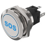 EAO 82-6151.1A24.B015 22mm Illum PB Symbol-SOS Solder Mom. Blue 24VDC LED