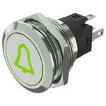 EAO 82-6151.1A34.B005 22mm Illum PB Symbol-Bell Solder Mom. Green 24VDC LED