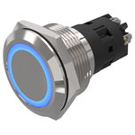 EAO 82-6152.1124 Illum PB Mom. 22.5mm St.Steel flush/flat ring blue 24V screw