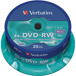 Verbatim 43639 DVD-RW Matt Silver 4x 4.7GB - Pack Of 25