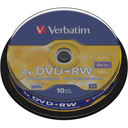 Verbatim 43488 DVD+RW Matt Silver 4x 4.7GB - Pack Of 10