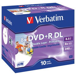 Verbatim 43665 DVD+R Double Layer Wide Inkjet Printable 8x 8.5GB - Pack Of 10