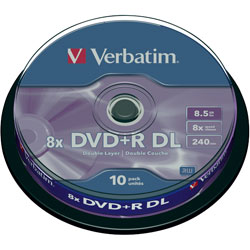 Verbatim 43666 DVD+R Double Layer Matt Silver 8x 8.5GB - Pack Of 10