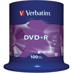 Verbatim 43551 DVD+R Matt Silver16x 4.7GB - Pack Of 100