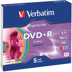 Verbatim 43658 DVD+R Lightscribe Colour V1.2 16x 4.7GB - Pack Of 5