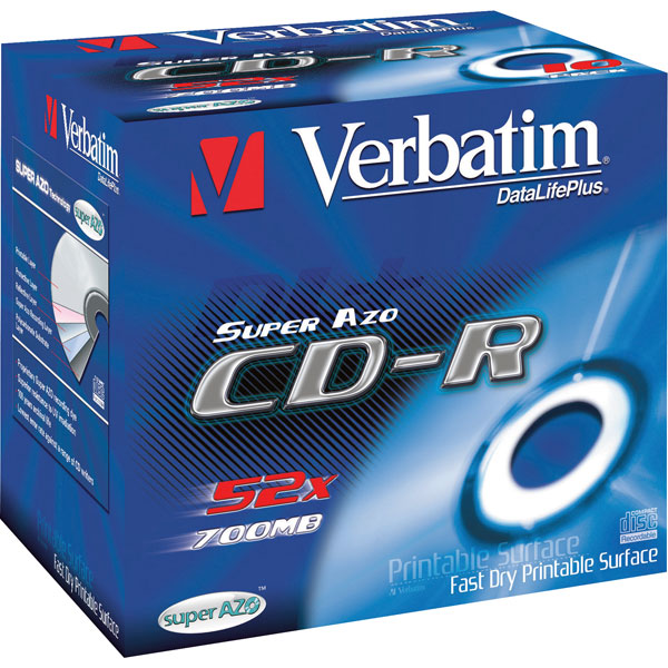 Verbatim 43325 CD-R AZO Wide Inkjet Printable 52x 700MB - Pack Of 10