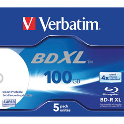Verbatim 43789 BD-R XL 100GB 4x Wide Inkjet Printable - Pack Of 5