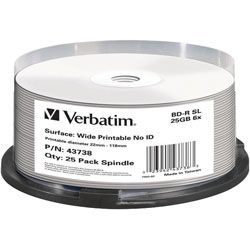 Verbatim 43738 BD-R SL 25GB 6x Wide Printable No ID Brand - Pack Of 25